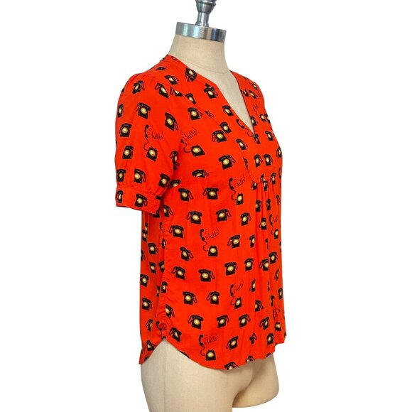 Anthropologie Conversations1 of 52 Blouse With Hello Telephone Print US 0 - Picture 2 of 5